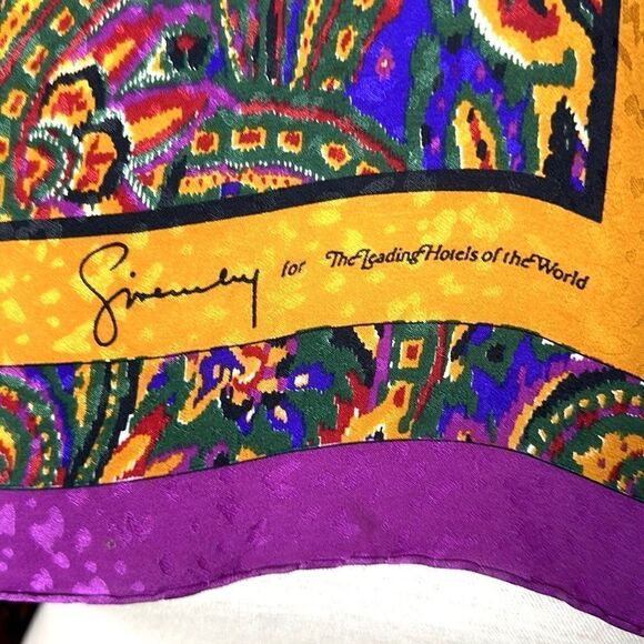 GIVENCHY for The Leadings Hotels of World Silk Scarf Purple Gold Hand Rolled - Picture 9 of 10